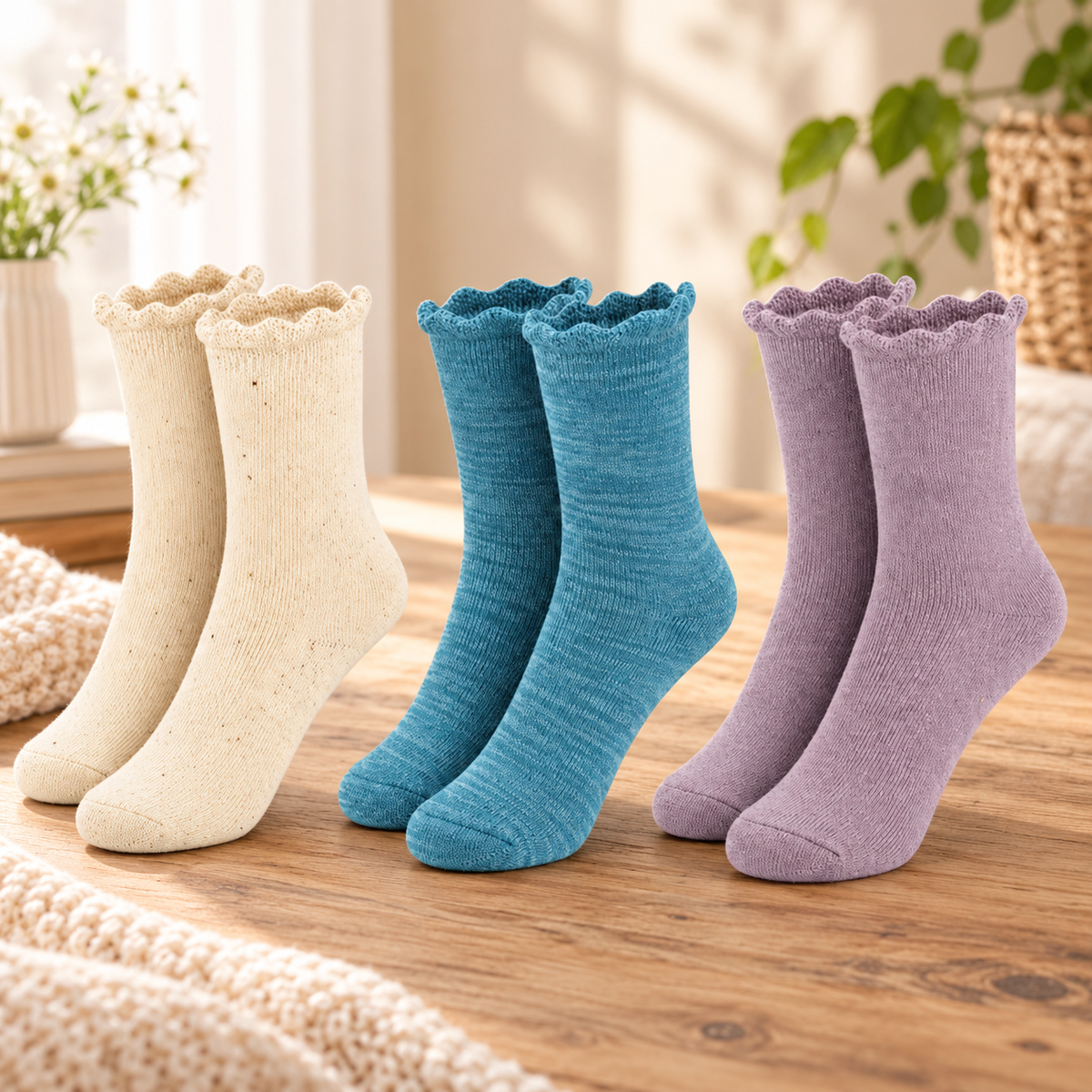 Girls' Ruffle Thermal Socks – 3 Pack
