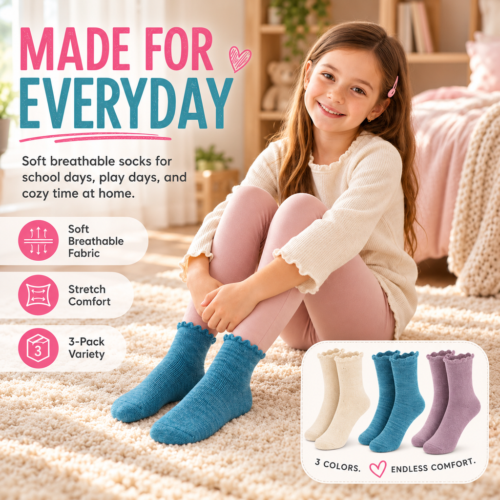Girls' Ruffle Thermal Socks – 3 Pack